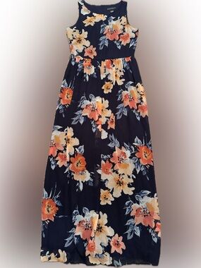 Jessica Howard Sz 8 Navy Maxi Dress with Coral & Cream Floral Print